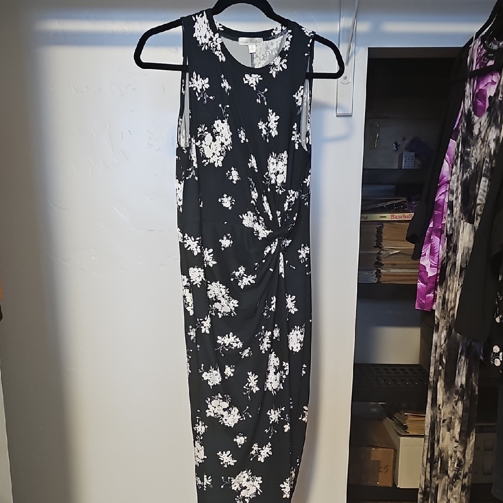 Nine Britton Blue and White Sleeveless Sheath Maxi Dress